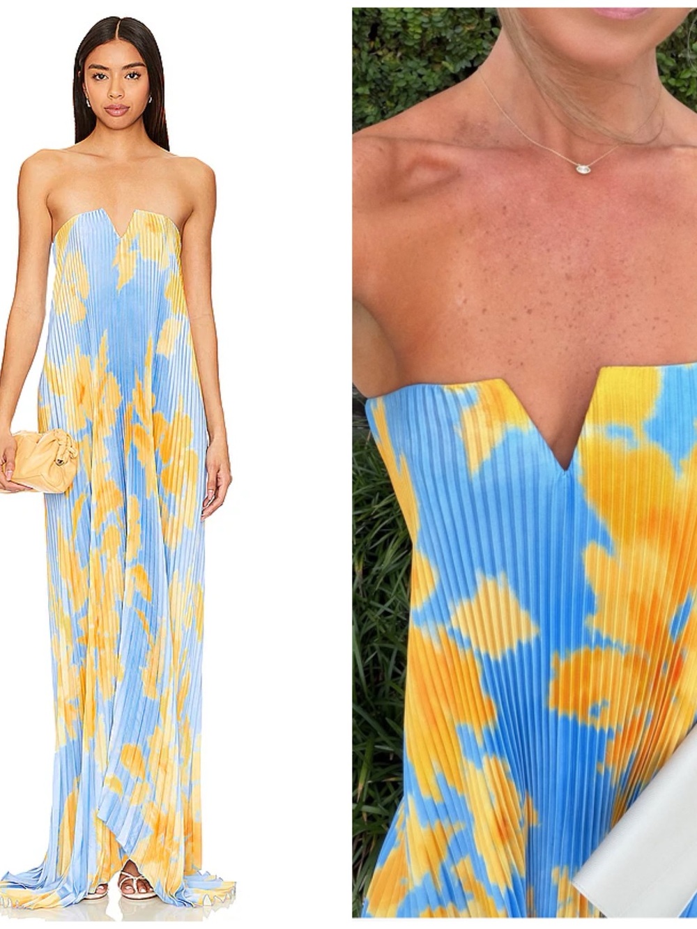 NWT L’IDEE Black Tie Gown in Jardin Blue Floral Pleated Long Dress Size US 4